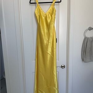 Lulus Perfectly Classy Yellow Satin Strappy Maxi Dress